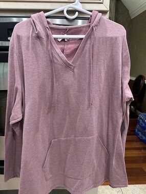 Mauve Hooded V-Neck Pullover Sweatshirt Lane Bryant LIVI